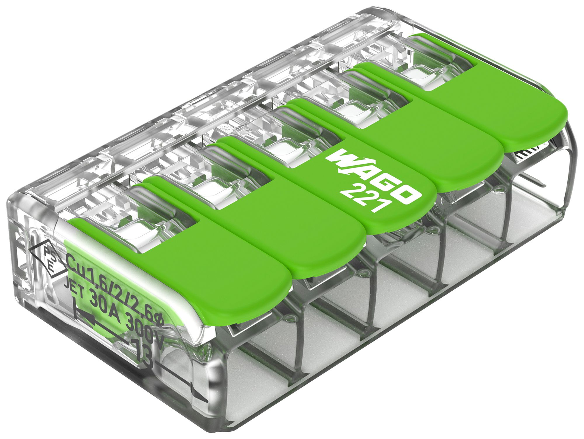 Borne de connexion WAGO Green Range 5L 0.5…6mm² avec levier vt transparent