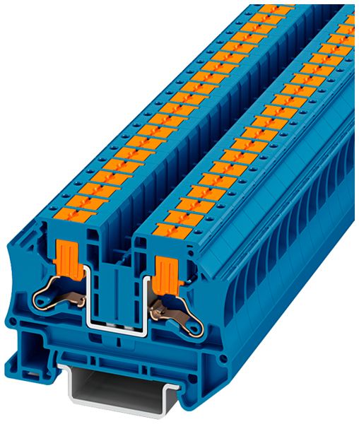 Borne de passage joignable PX PTV 6 BU 6mm² 41A 1000V Push-In 2×1 DIN35 bleu