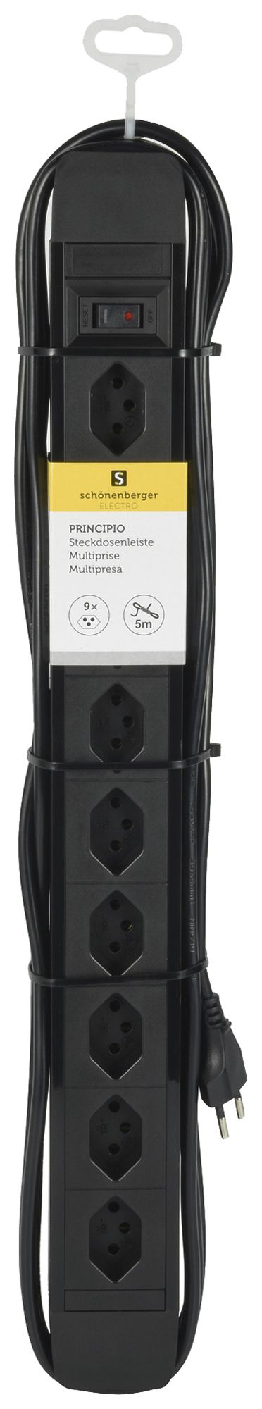 Prise multiple PRINCIPIO 9×type 13 horizontal câble 5m interrupteur noir