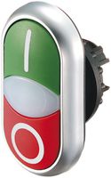 Doppeldrucktaste ETN RMQ flach I/O grün/rot, Ring verchromt