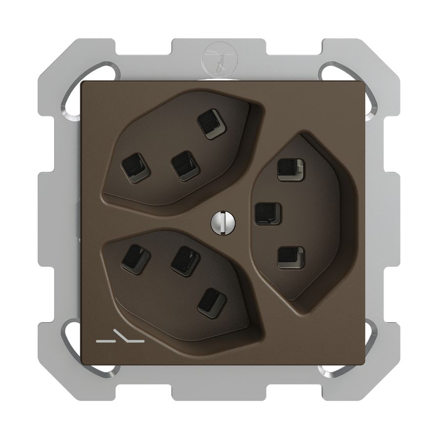 UP-Steckdose 3×T23 Feller EDIZIOdue FM, 1×getrennt, Steckklemmen, coffee