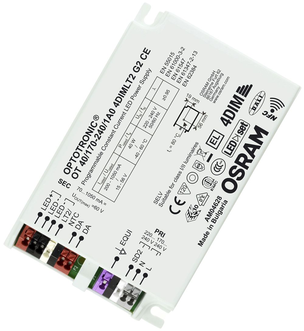 Convertitore LED OT 40/170…240/1A0 4DIMLT2 G2 CE 40W 200…1050mA 123×79×33mm