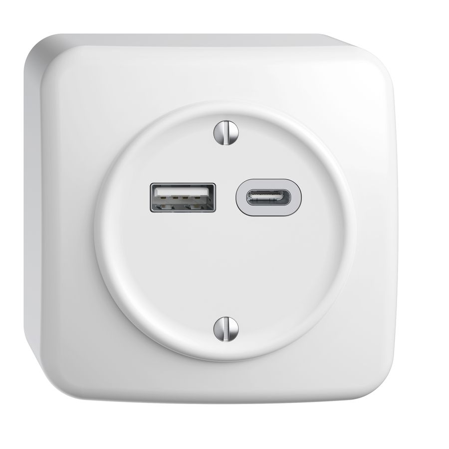 Prise AP USB 18W type A + type C Feller STANDARDdue QX54 230V 3600mA blanc