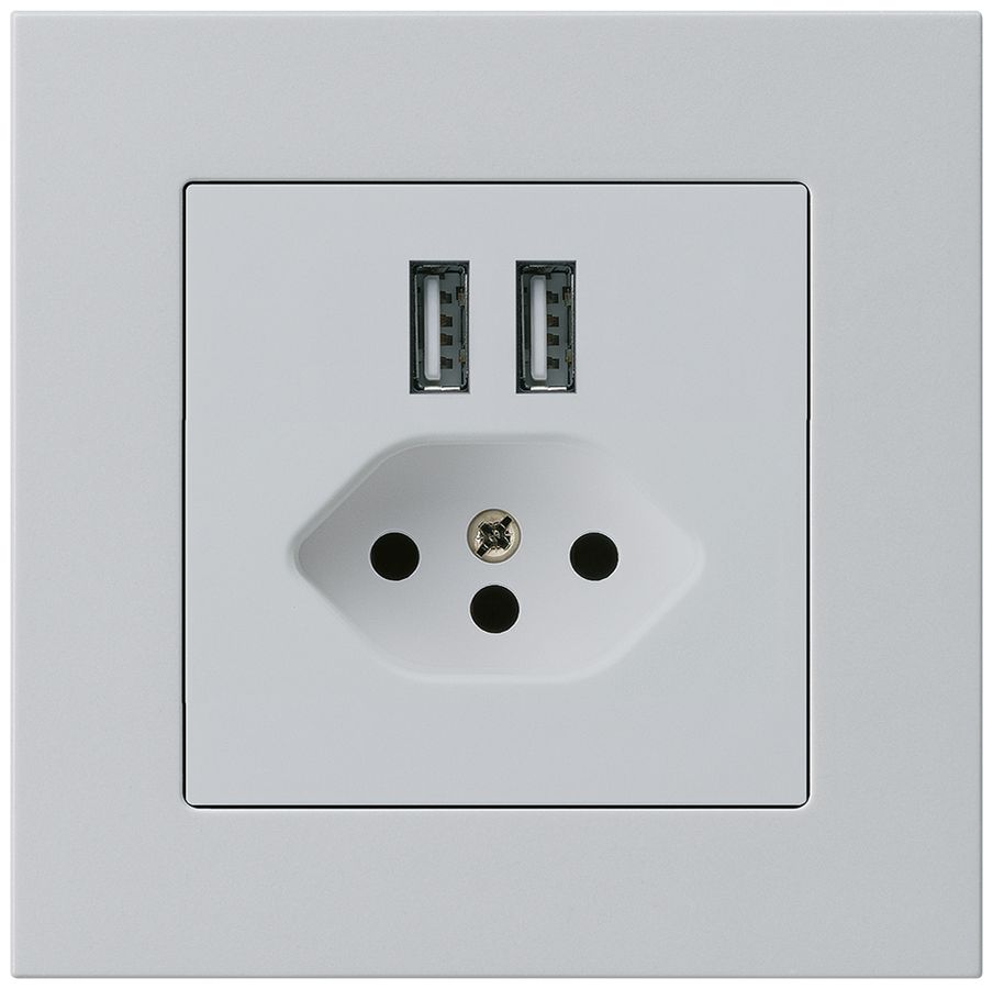 UP-Steckdose 2×USB & T13 kallysto.pro 2400mA hellgrau