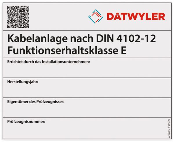Plaquette indicatrice Dätwyler système de câble DIN 4102-12