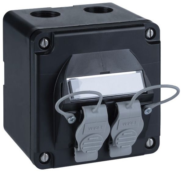 AP-Anschlussdose R&M SplashLine, für 2×Kat.6A, IP67, schwarz