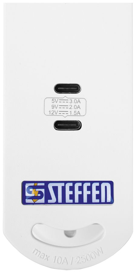 Prise multiple Steffen VARIABL magnét. 6×T13 2×USB-C avec interrupteur 3m blanc