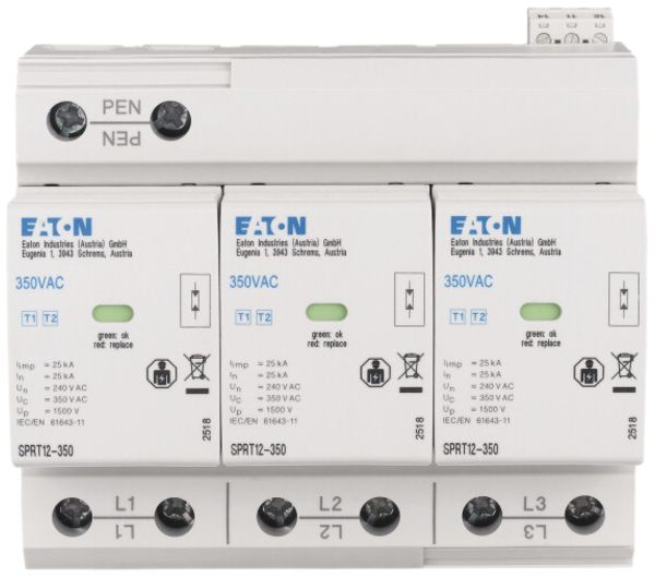 Scaricatore combinato Eaton, protezione da sovratensioni T1+T2