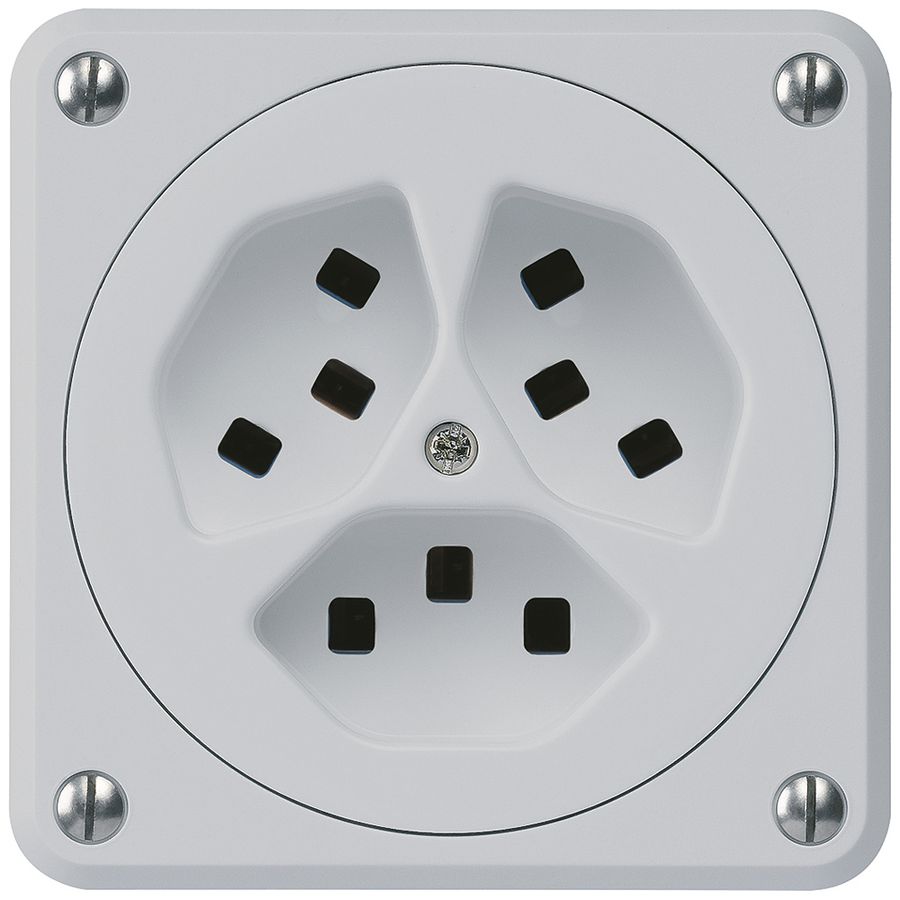 Steckdose Hager robusto, 3×T23, A, grau