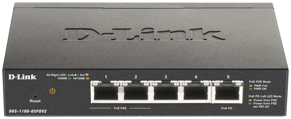 Switch D-Link DGS-1100-05PDV2, 5-port smart managed Layer2 Gigabit PoE