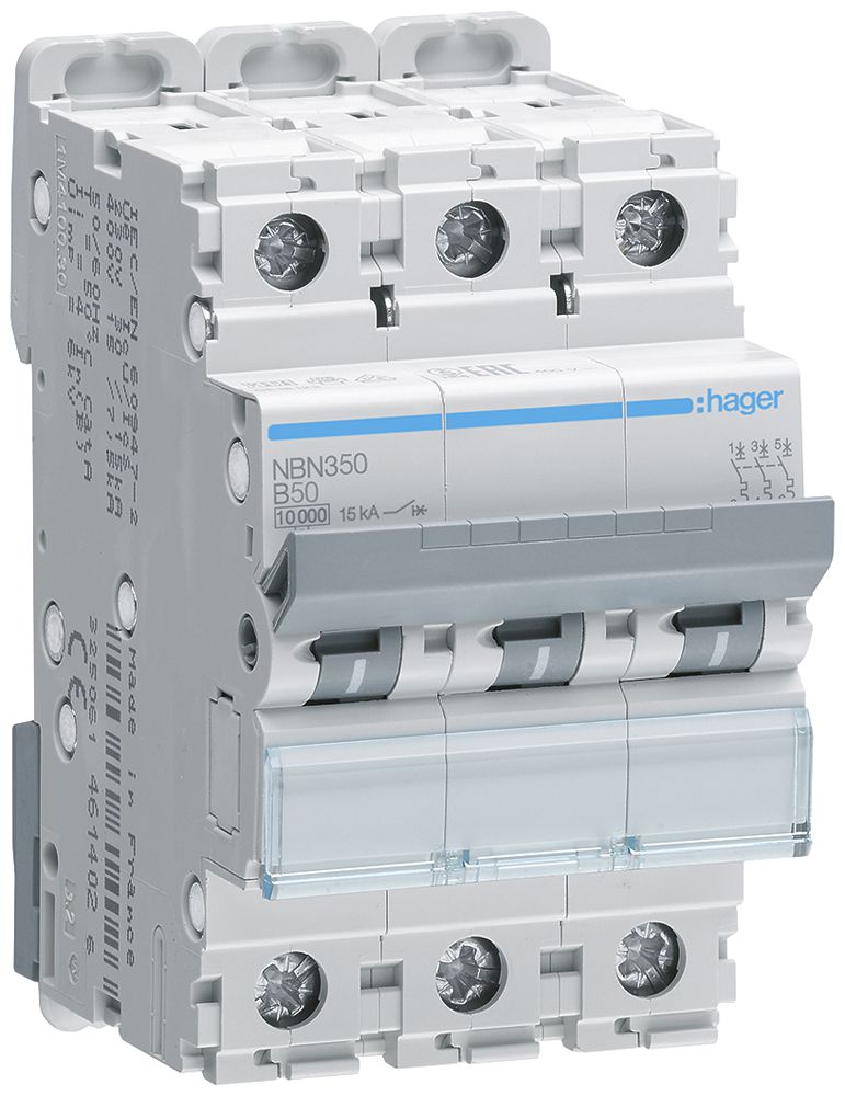 Leitungsschutzschalter Hager MCB 3P 415V Typ B 50A Icn 10kA 3TE