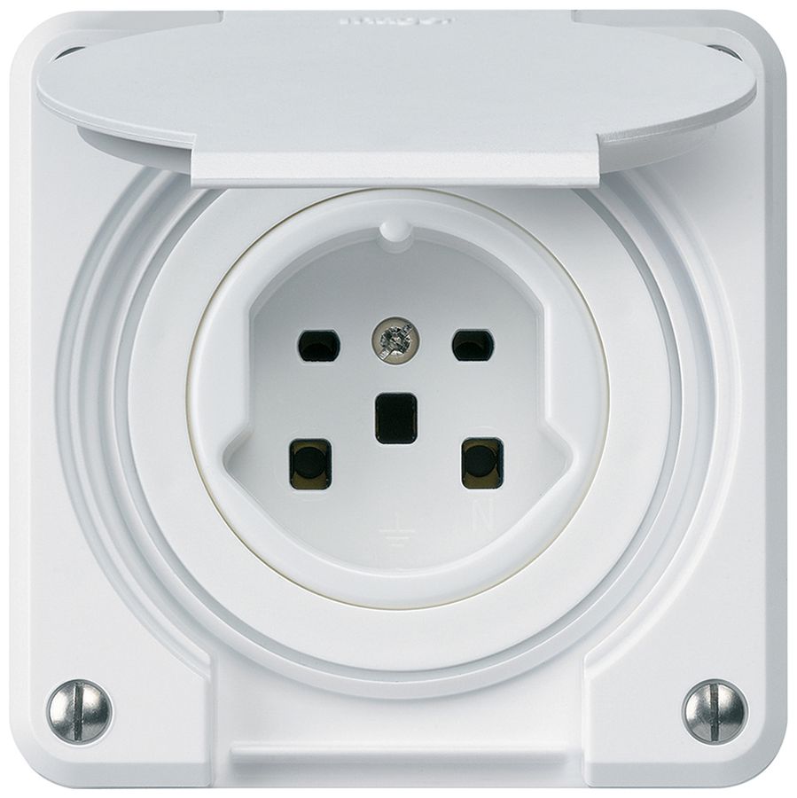UP-Steckdose HA robusto Typ 25 mit Steckklemmen mit Klappdeckel weiss
