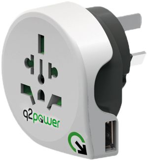 Übergangsstecker MH 3L mit USB 2.1A Stecker AUS, Kupplung CH/UK/USA/IT/CN