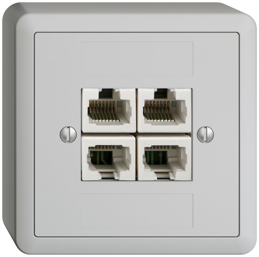 AP-Dose 4×RJ45/u 4P getr. EDIZIOdue hellgrau ITplus