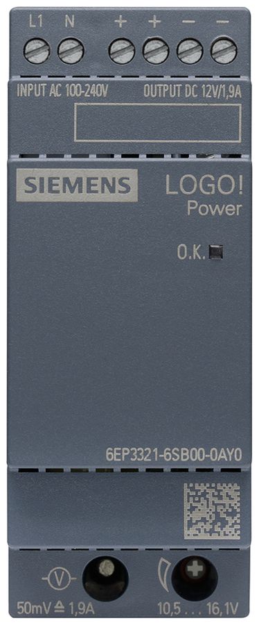 Stromversorgung Siemens LOGO!POWER, IN:100…240VAC, OUT:12VDC/1.9A, 2TE