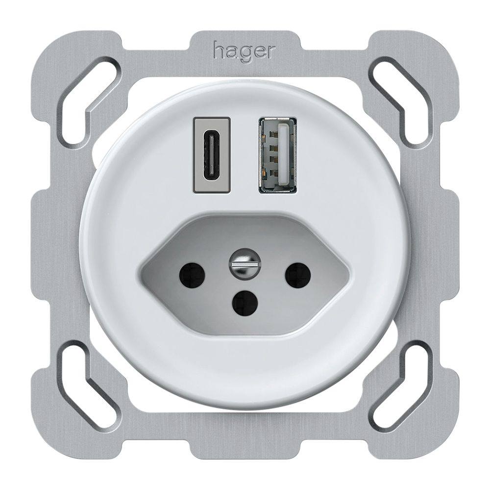 UP-USB-Ladesteckdose origin 1×USB-A 1×USB-C 3000mA 5V mit Typ 13 weiss