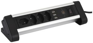 Prise multiple de table 4×T13/3×USB-A 2m T12 noir