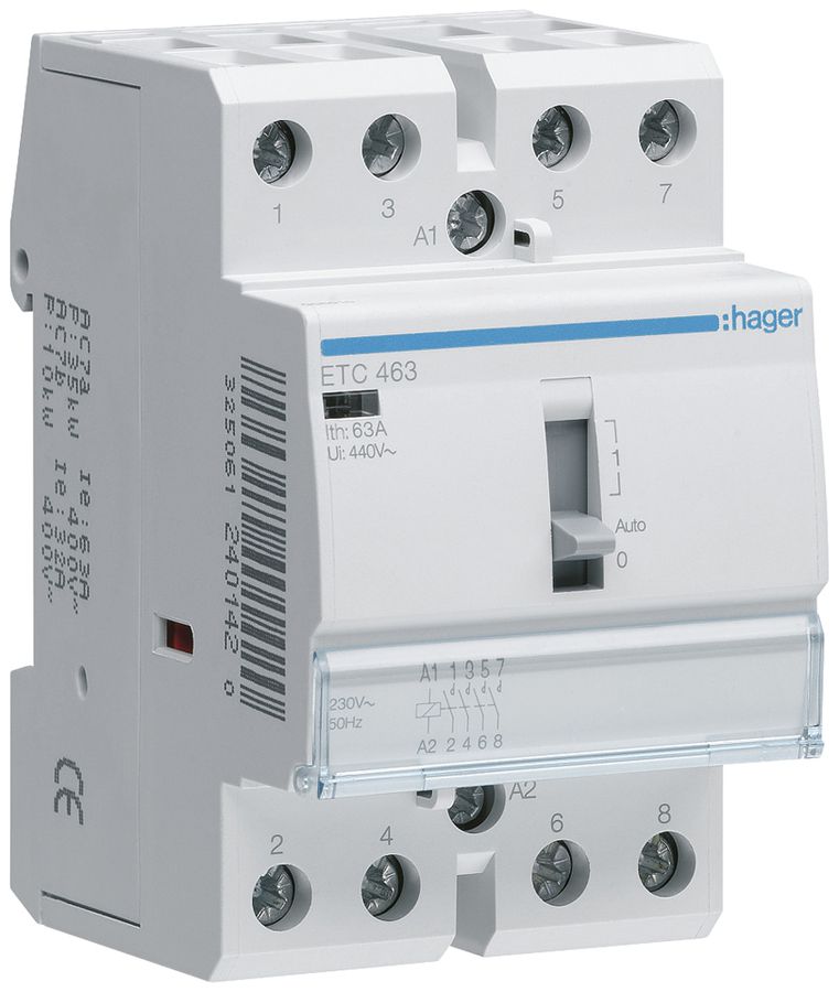 REG-Schütz Hager 230VAC 4 Schliesser 63A mit Tag-/Nachtfunktion 3TE