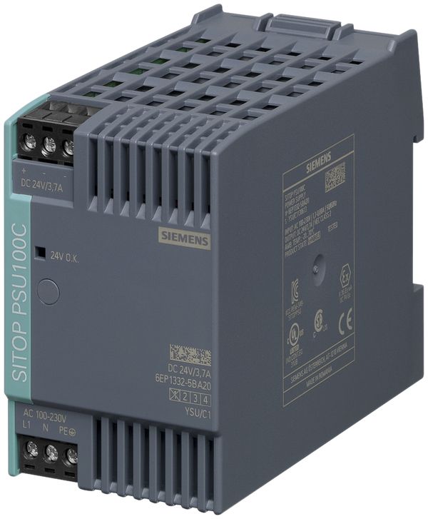 Stromversorgung Siemens SITOP PSU100C, IN:120…230VAC(110…300VDC), OUT:24VDC/3.7A