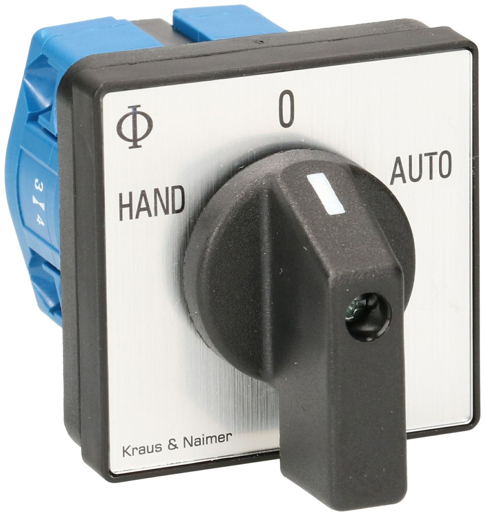 EB-Drehschalter K&N, 20A/690V 2/1L, Griff sz, 48×48mm, Ø 6mm, "HAND-0-AUTO"