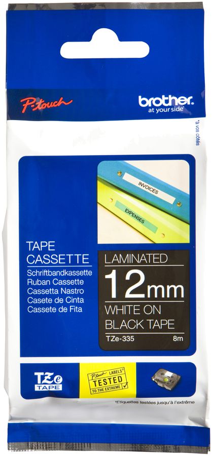 Cassette ruban Brother TZe-335 12mm×8m, noir/blanc