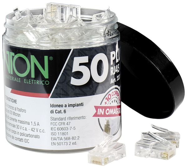 Crimpstecker-Set FANTON 50×RJ45 Kat.6 ungeschirmt+10×Knickschutztülle