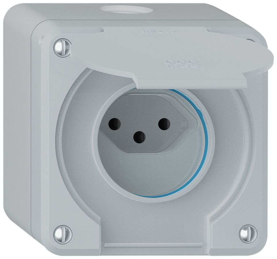 AP-Steckdose robusto 1×Typ 13 IP55 hellgrau