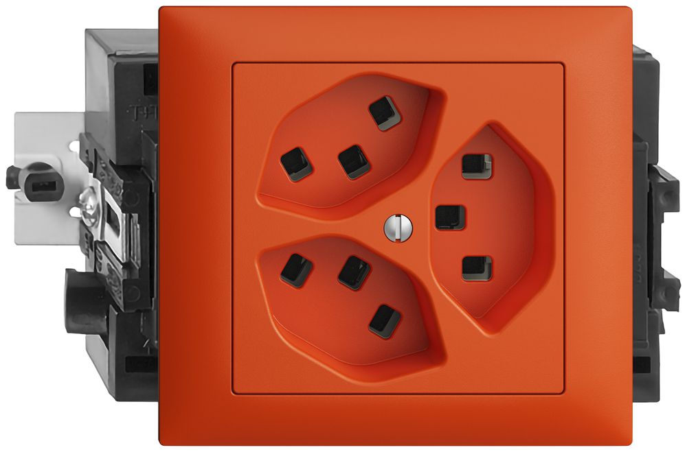 EB-Steckdose 3×T23 16A orange 53mm EDIZIOdue, mit Steckklemmen