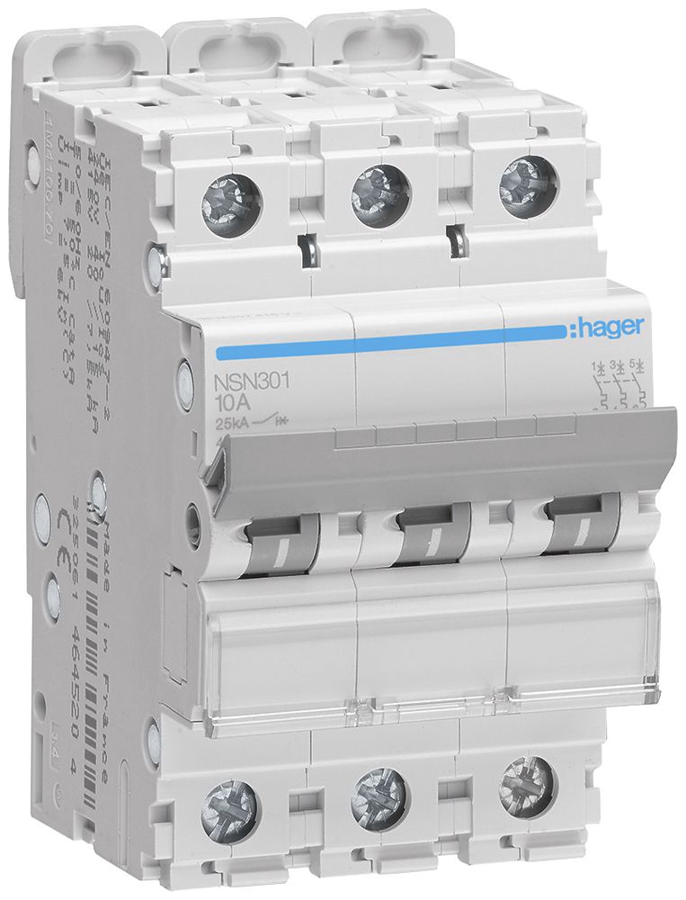 Disjoncteur Hager MCB 3P 415V type D 1A Icu 25kA 3UM