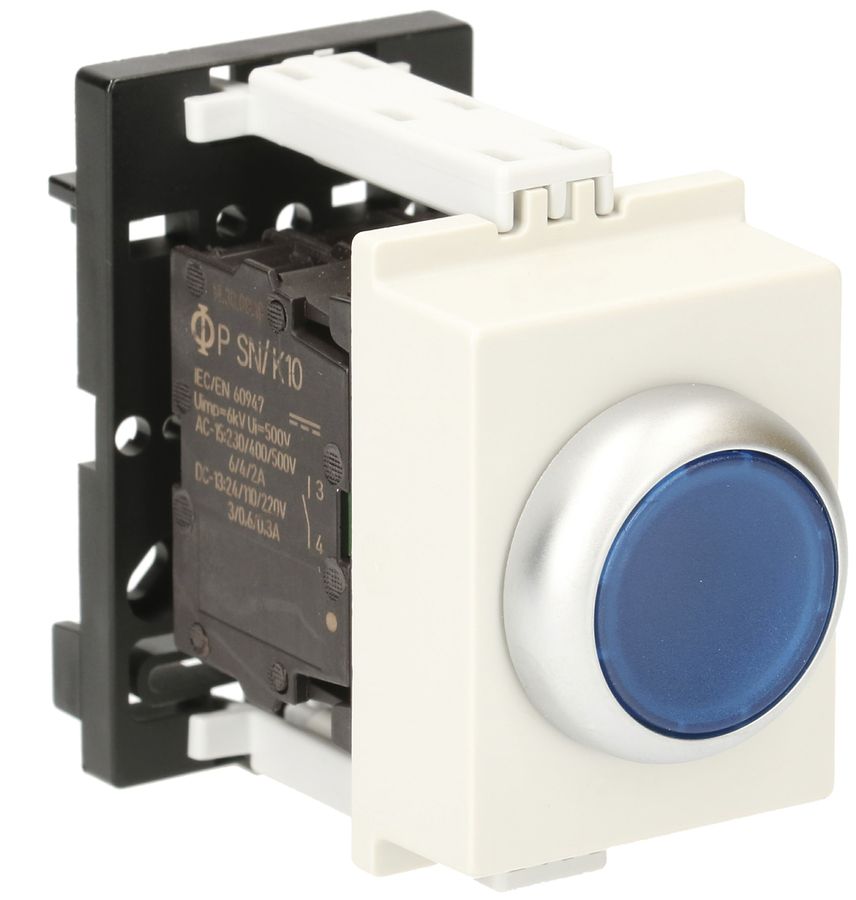 REG-Leuchttaster K&N, 230VAC, 1S/1Ö 6A, 2TE, Kalotte blau