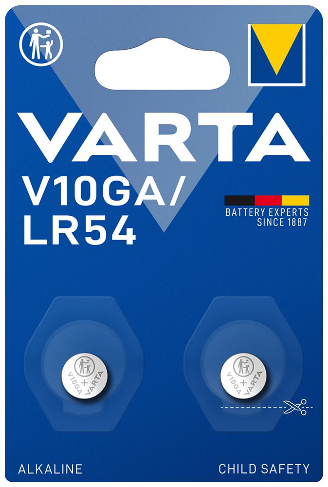 Pila bottone alcalina VARTA Electronics V10GA/LR54 1.5V blister a 2 pezzi