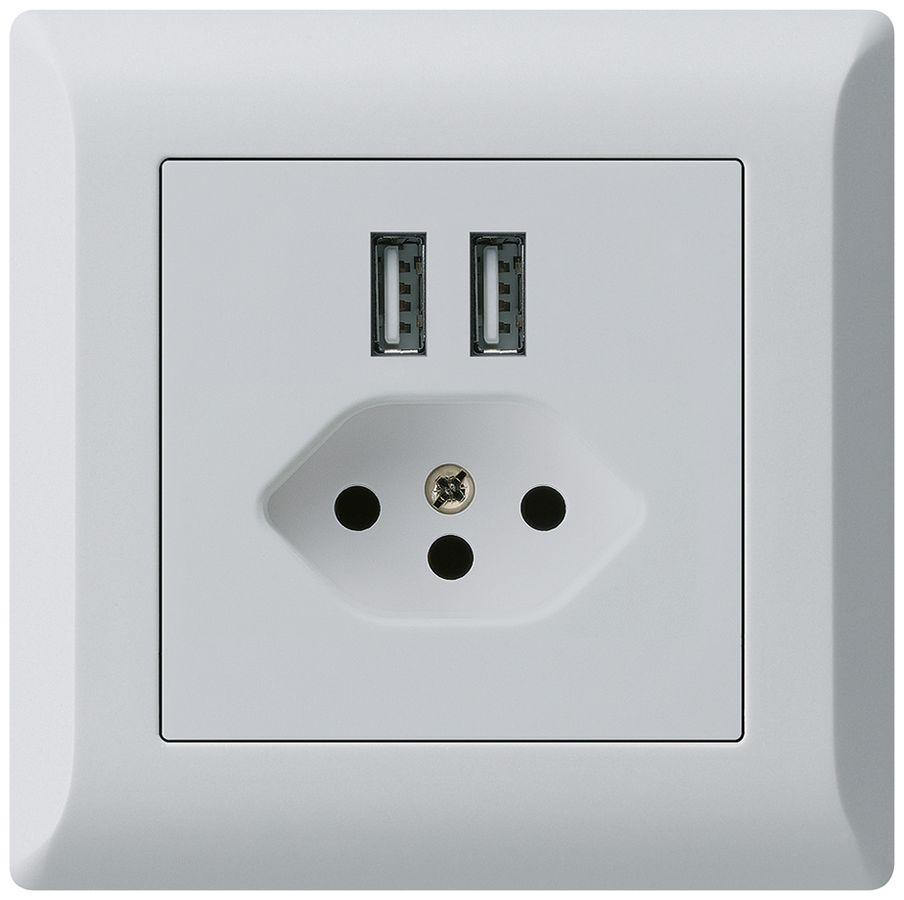 UP-Steckdose 2×USB & T13 kallysto.line 2400mA hellgrau