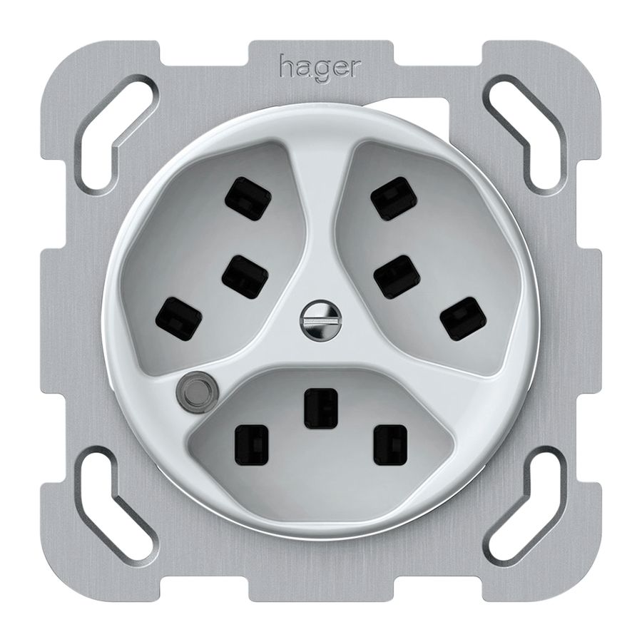 UP-Steckdose origin 3×Typ 23 bel.grün 16A 230V 77×77mm weiss