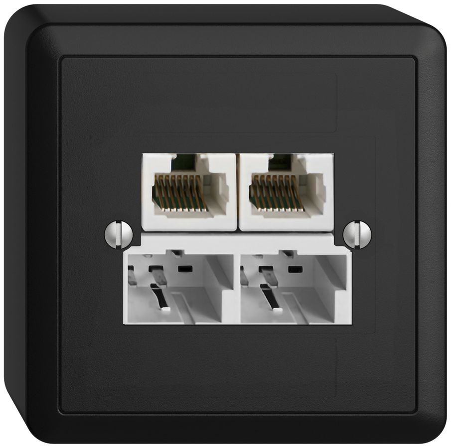 Prise AP SOHO 2×TT/2×RJ45/u sép.ITplus EDIZIOdue noir