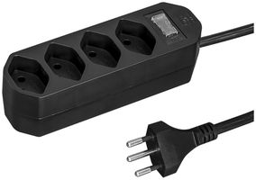 Steckdosenleiste COMPACT 1.5m 4×T13 mit Ausschalter, schwarz