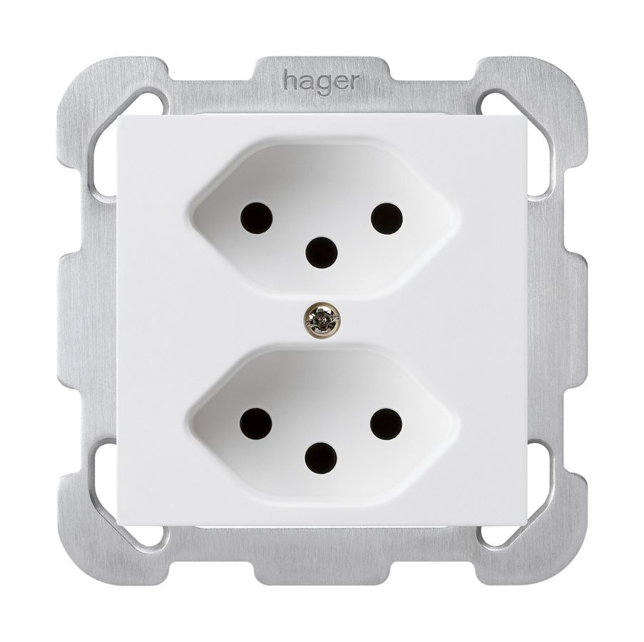 UP-Steckdose kallysto 2×T13 weiss mit Befestigungsplatte