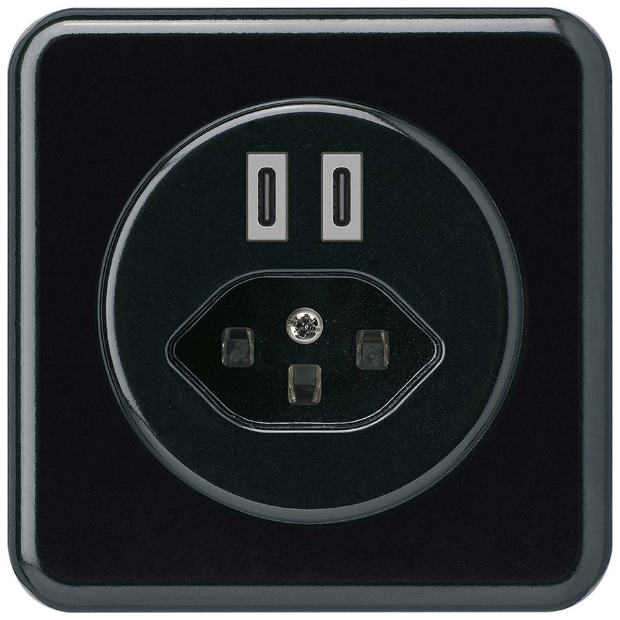Prise de charge USB ENC Hager basico C-C 20W+T23 5V 86×86mm noir