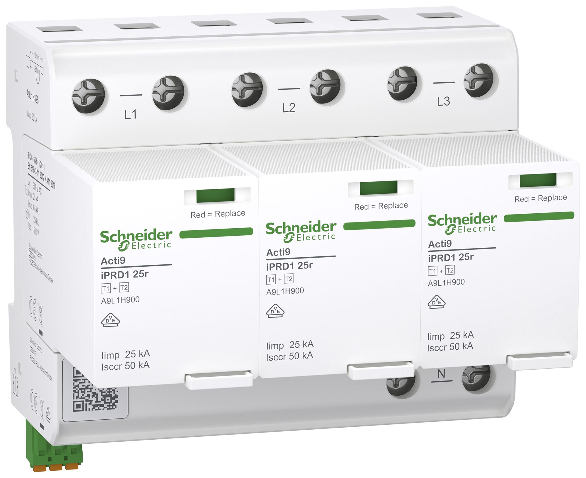 Kombiableiter Acti9 iPRD 25r Typ 1+2 3P 25kA 240V TN-C 6TE