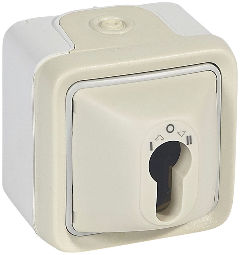 AP-Drehschalter PLEXO 1-0-2 mit Sicherheitsschloss weiss