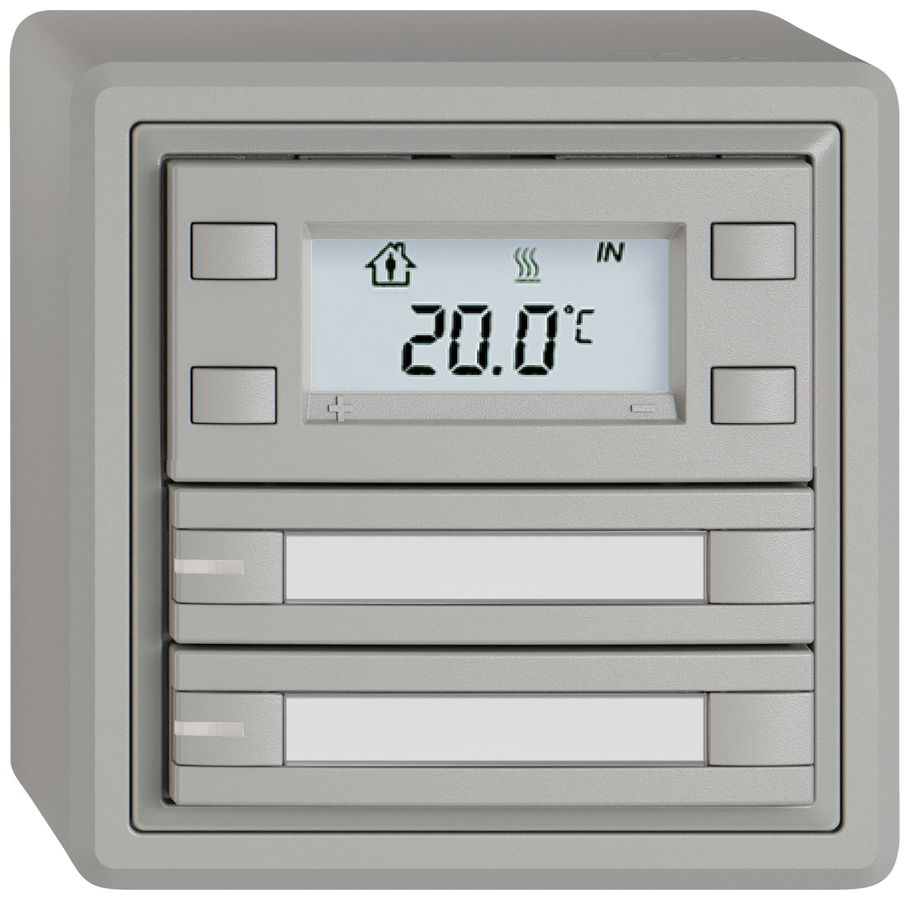 Poussoir RTH AP EDIZIO.liv SNAPFIX® a.RGB-LED étiqu.2×touches comm.2T grc