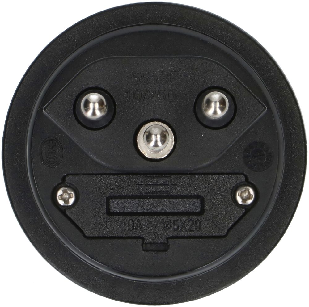 Stecker Typ 13 MAX HAURI 10A 250V mit Sicherung Ø5×20mm IP55 schwarz