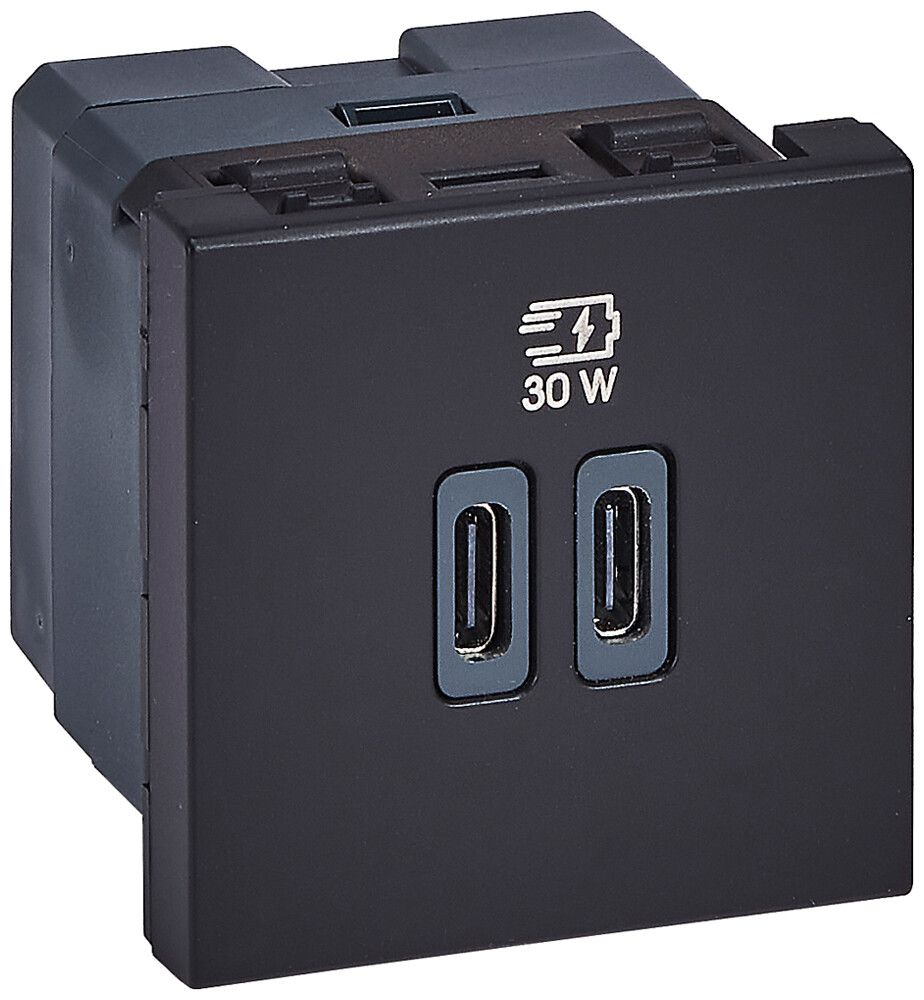 Presa di carica USB INS Legrand MOSAIC 2×USB-C 3000mA OUT:5V nero