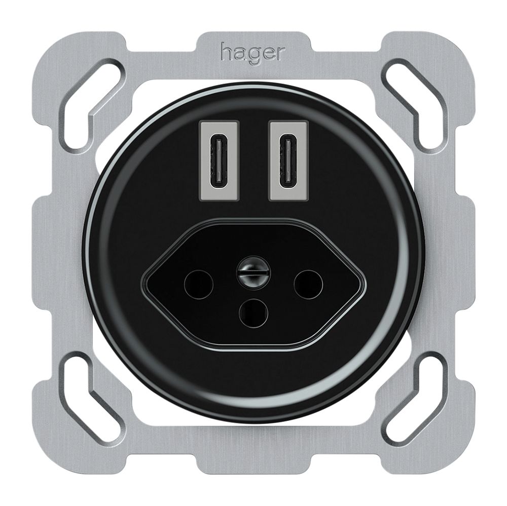 Presa di carica USB INC origin 2×USB-C 3000mA 5V con tipo 13 nero