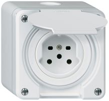 Prise AP HA robusto type 15 avec bornes enfichables avec couvercle blanc