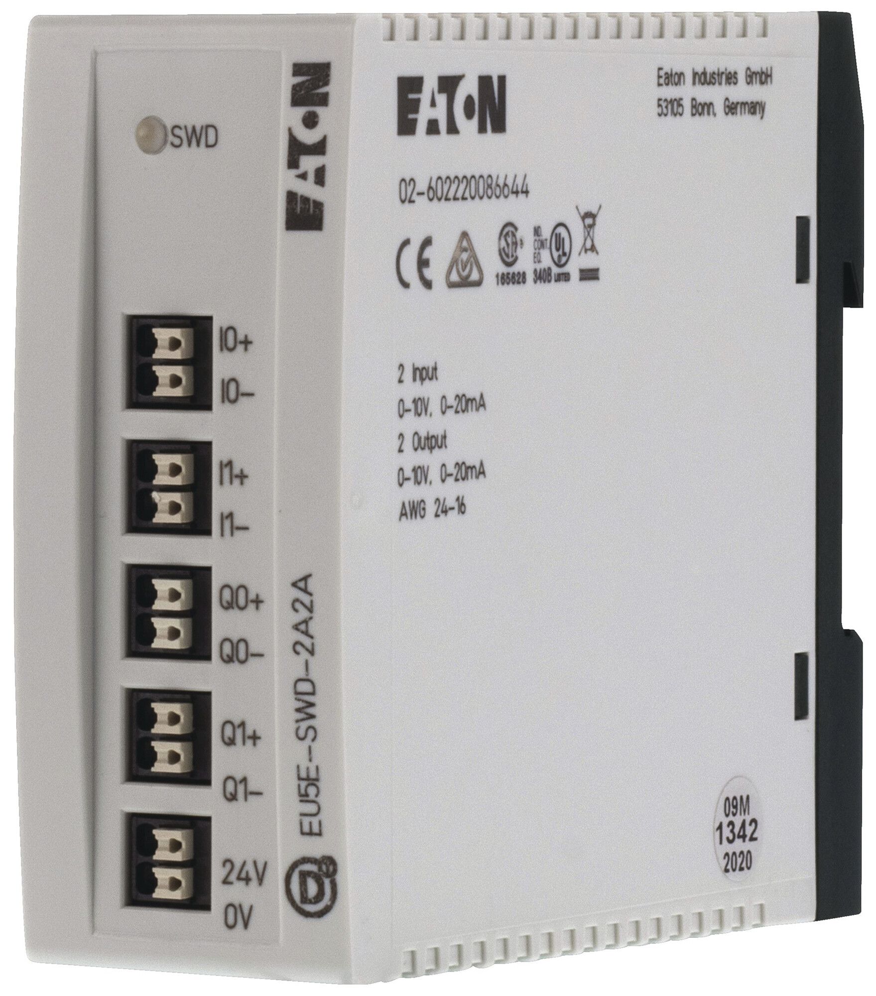 Module entrée/sortie API Eaton EU5E-SWD-2A2A 2×AI 2×AO 35×90×102mm