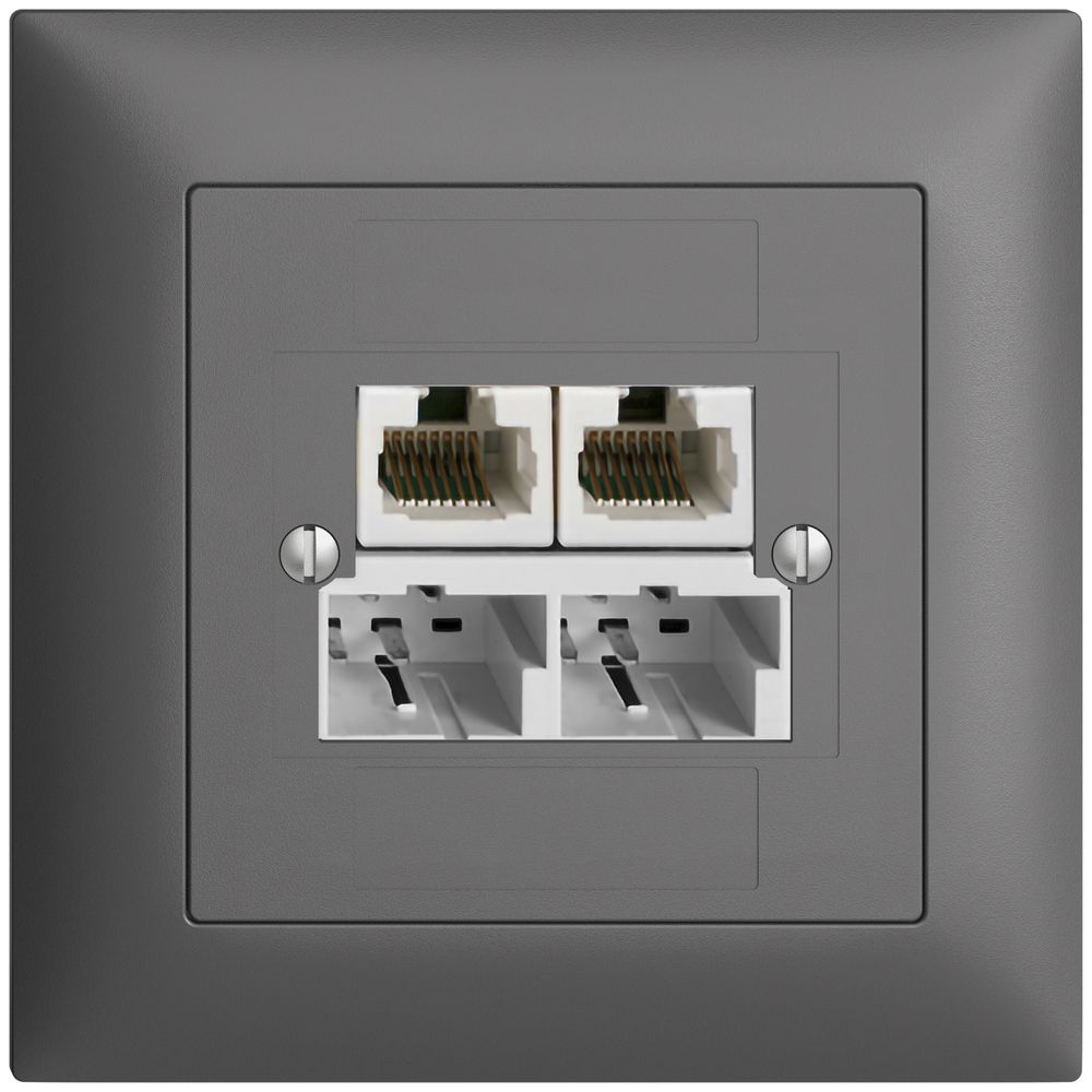 UP-Dose SOHO 2×TT/2×RJ45/u getr.ITplus EDIZIOdue dunkelgrau