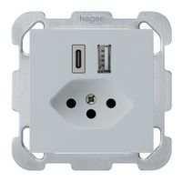 Presa di carica USB INC kallysto 18W PD 1×tipo A 1×tipo C T13 c.placca fiss. grc