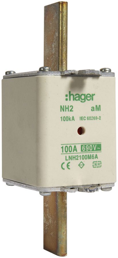 Fusible HPC Hager DIN2 690VAC 100A aM avertisseur double inoxydable