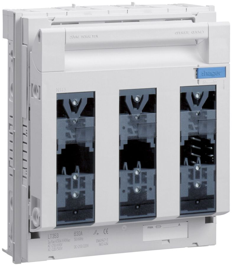 Coupe-circuit HPC Hager DIN3 690VAC 630A montage sur cavalier rail 60mm haut/bas