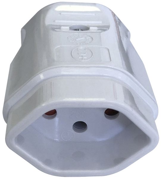 Prise mobile type 13 ELBRO 10A 250V S+ Ø9.6mm 46×32×61mm 36g IP20 blanc